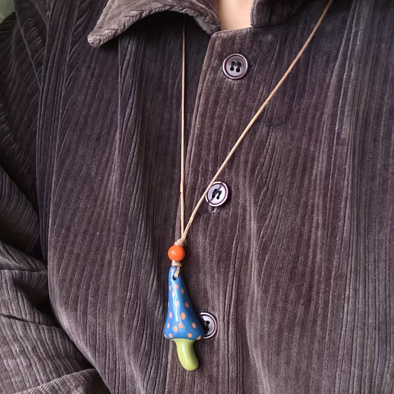 Jingdezhen Ceramic Mushroom Ethnic Art Style Pendant Necklace